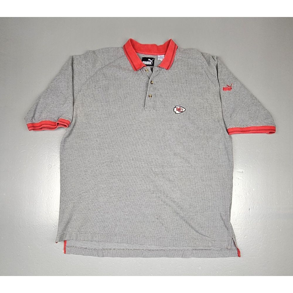 Vintage Puma Kansas City Chiefs Polo Shirt‎ Mens 2XL. Grey NFL Apparel.
